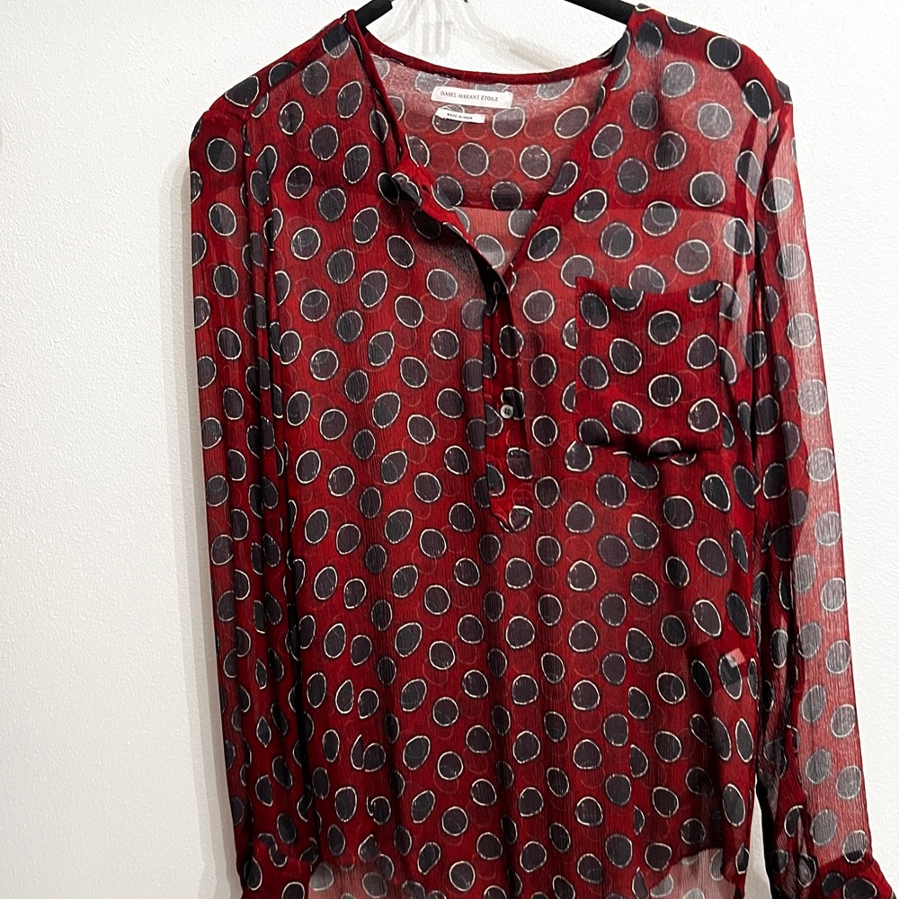 Isabel Marant Polka Dot Sheer Red Blouse